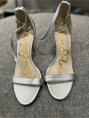 Sam Edelman Metallic Silver Open-Toe Ankle-Strap Heels